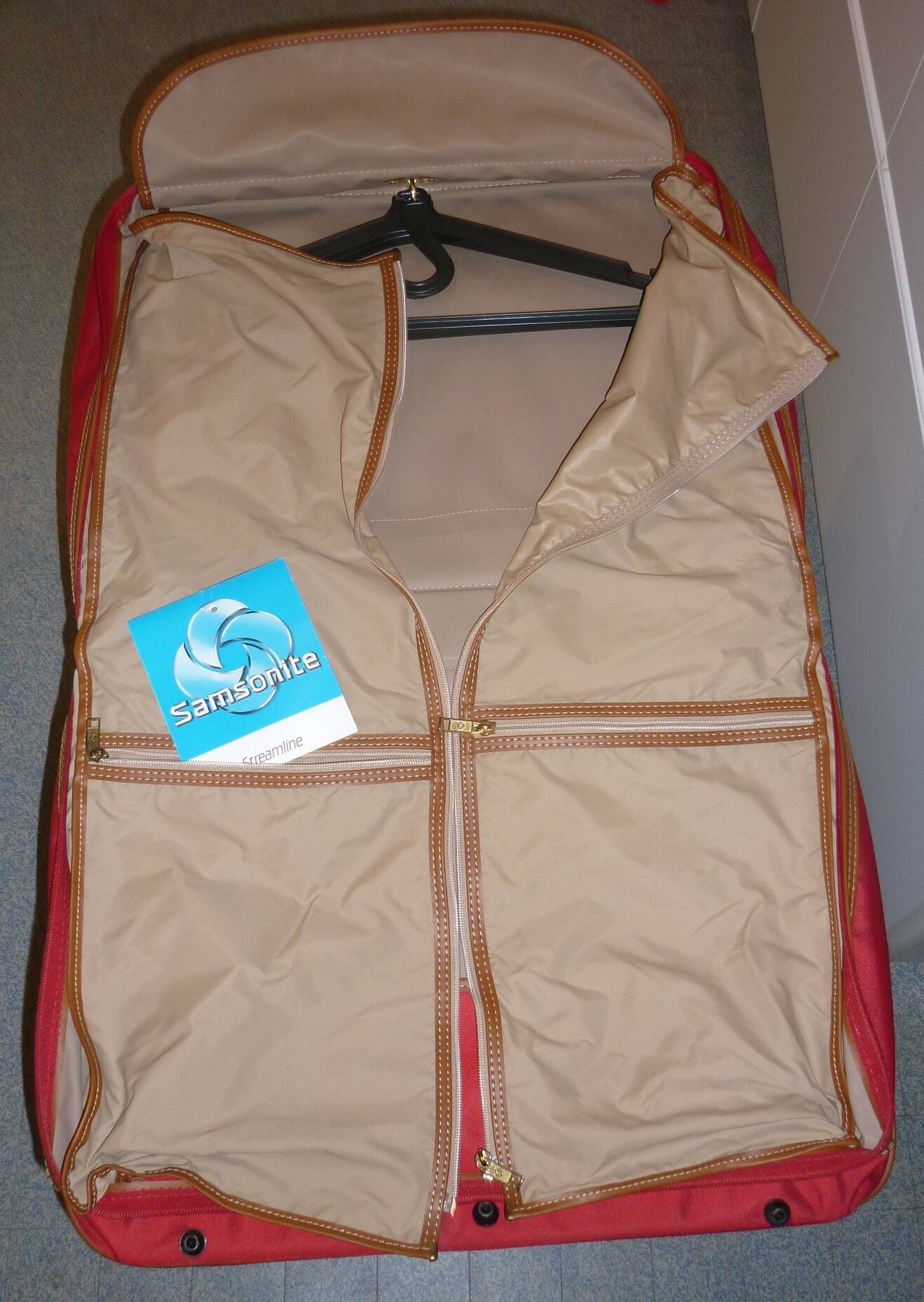 Samsonite red canvas and leather suitcase from the 80s