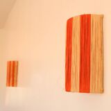 Orange and natural striped raffia wall light