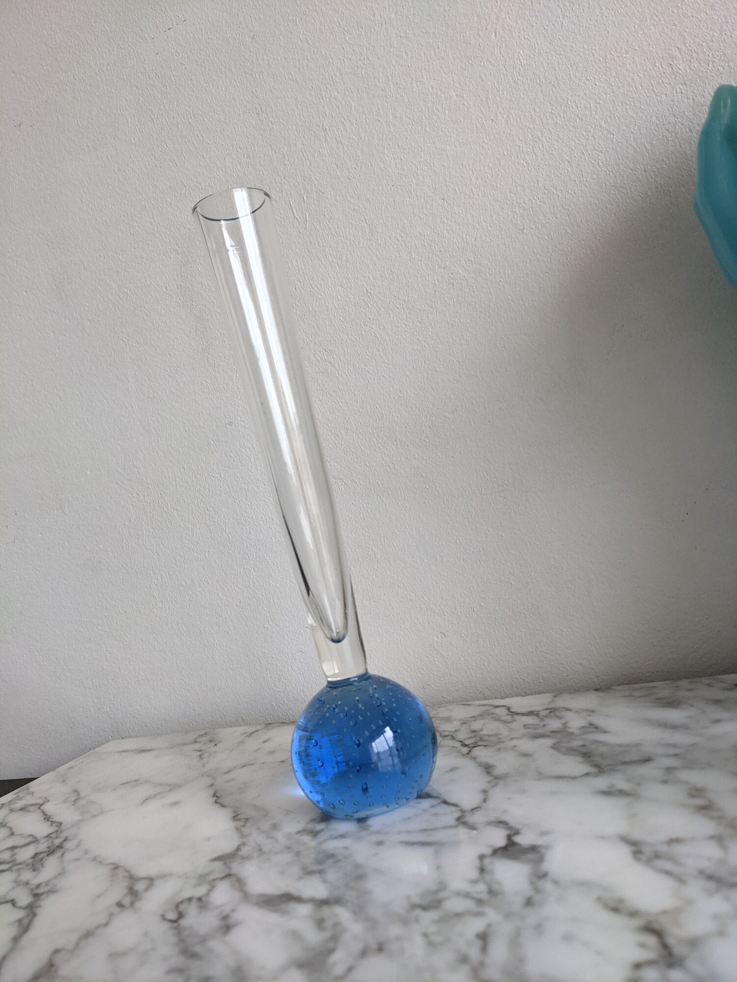 Vintage fine soliflore glass vase with blue ball in bubbled glass Murano at the base