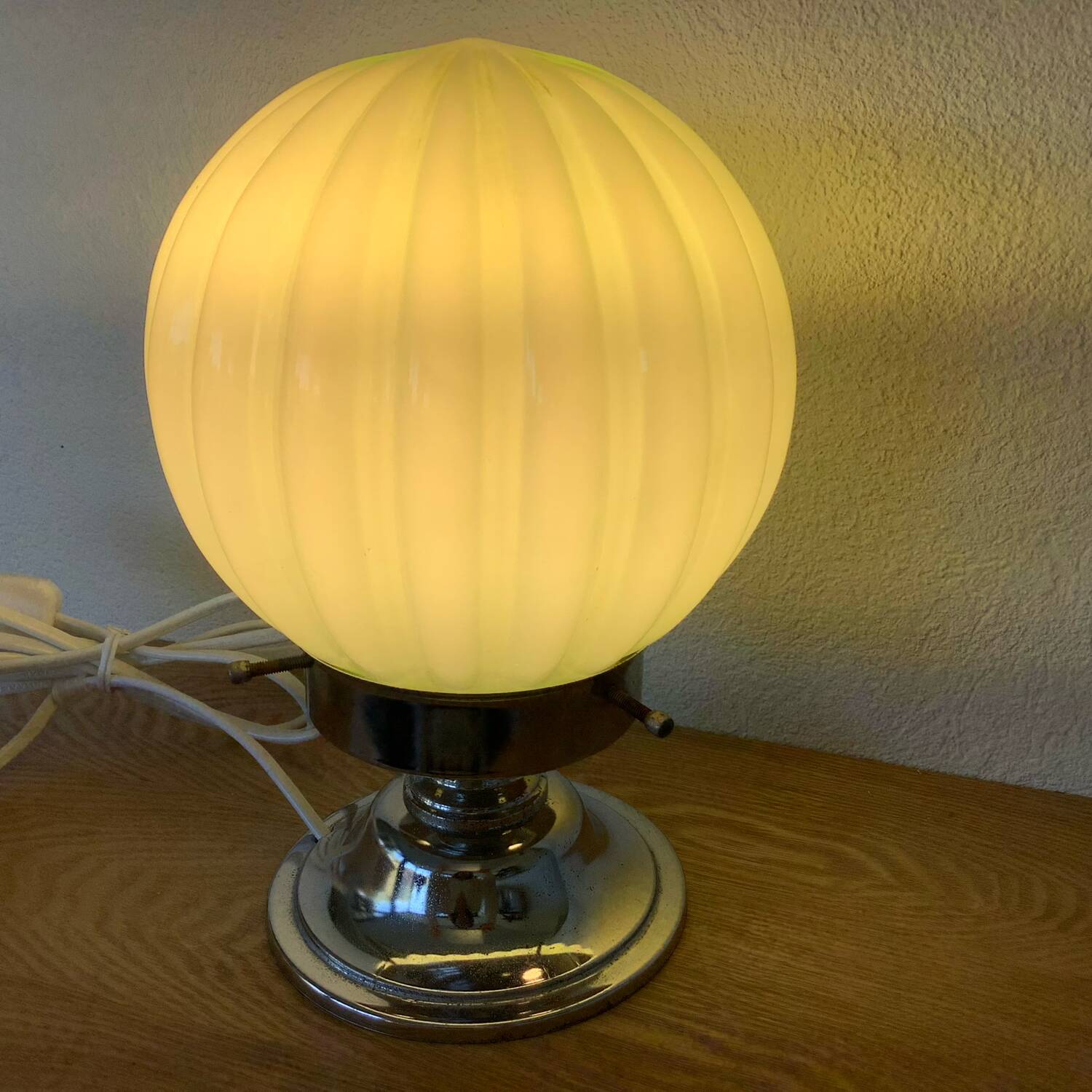 Lampe Vintage 1930 Globe Opaline Thabur Vert Art Deco