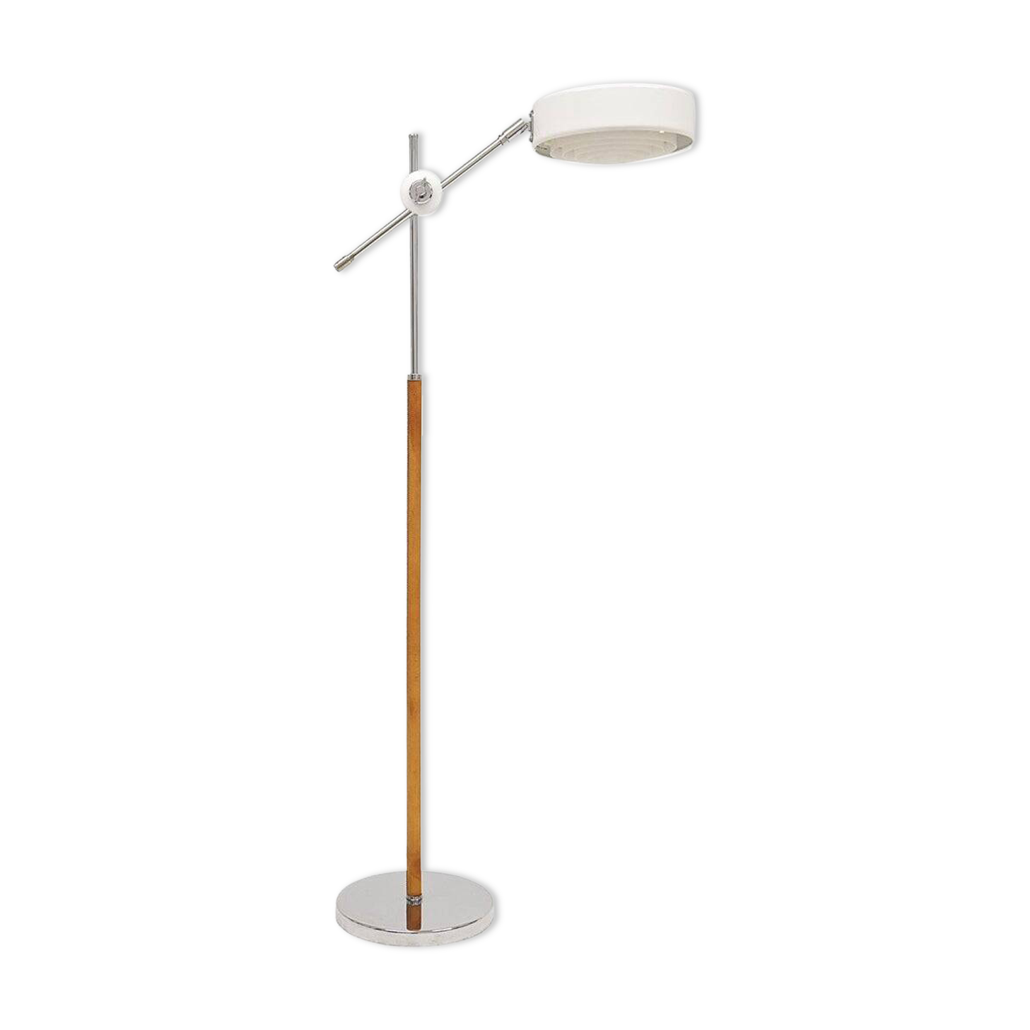 Vintage chrome leather floor lamp mid-century Atelje Lyktan, Sweden