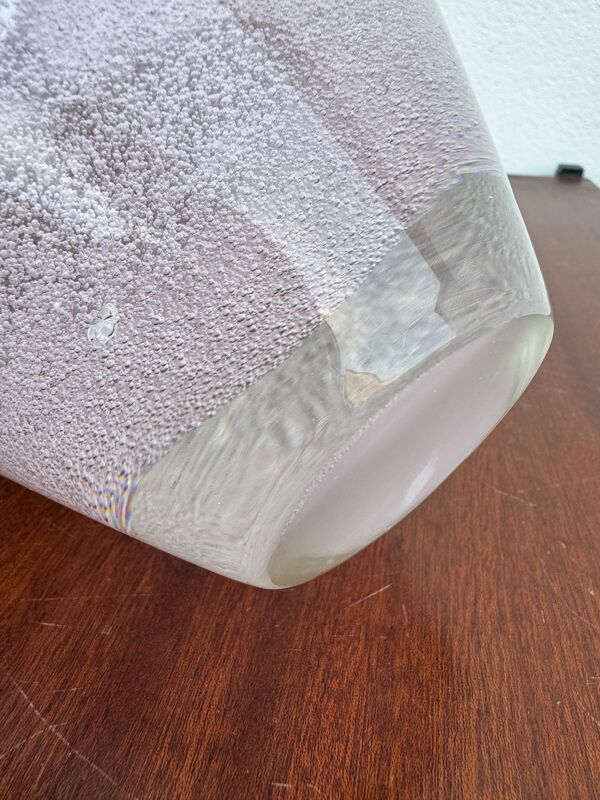 Vase cœur en verre bullé ros, années 60