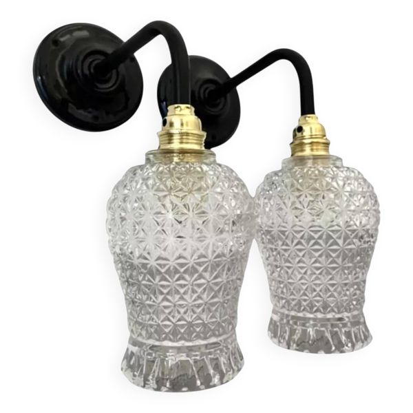 Paire d’appliques en verre ciselé vintage