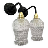 Pair of vintage chiseled glass sconces