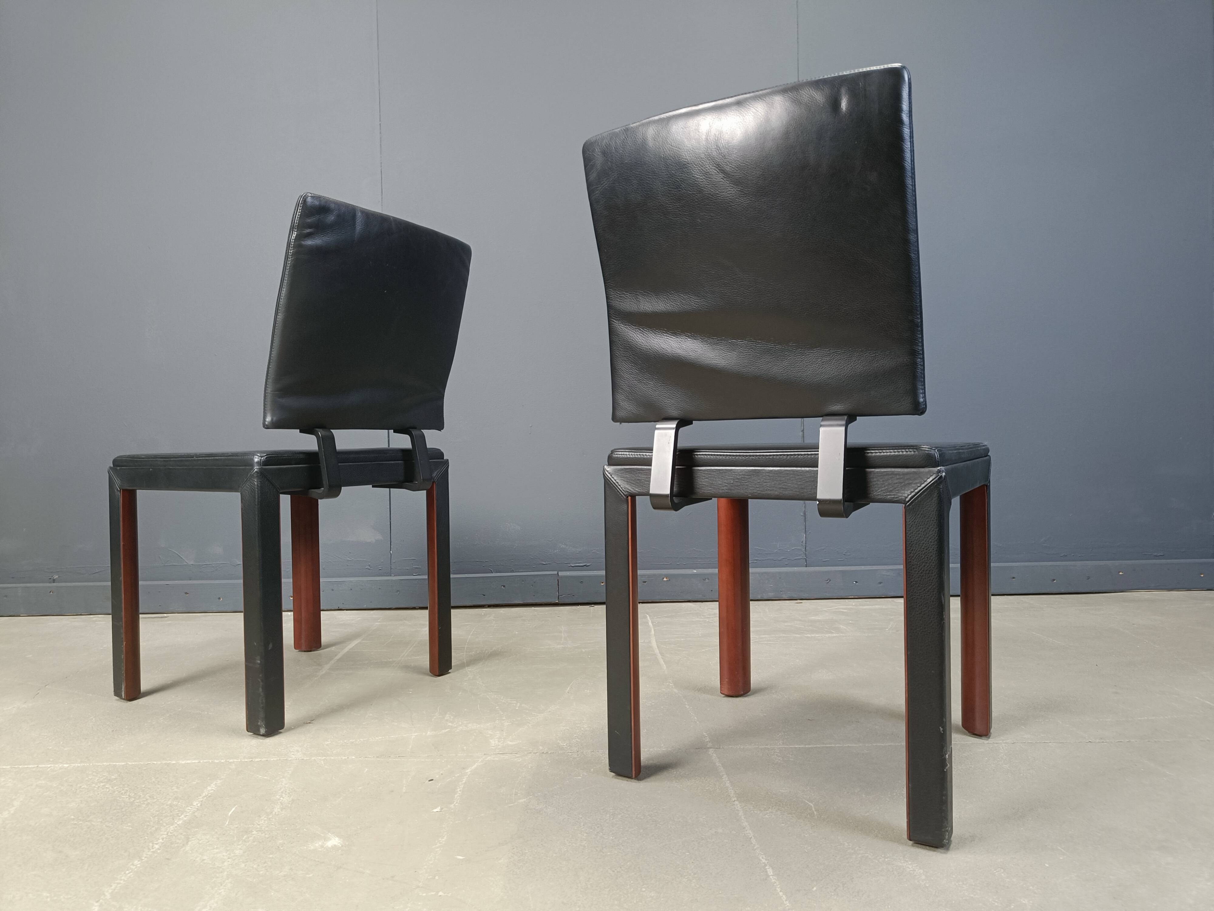 Vintage leather dining chairs by Durlet, 1980s