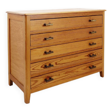 Vintage 5 Drawer Chest of Drawers with brass handles