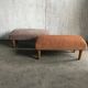 Pair of brown and white solid beech ottomans with contrasting fabrics - 1960s