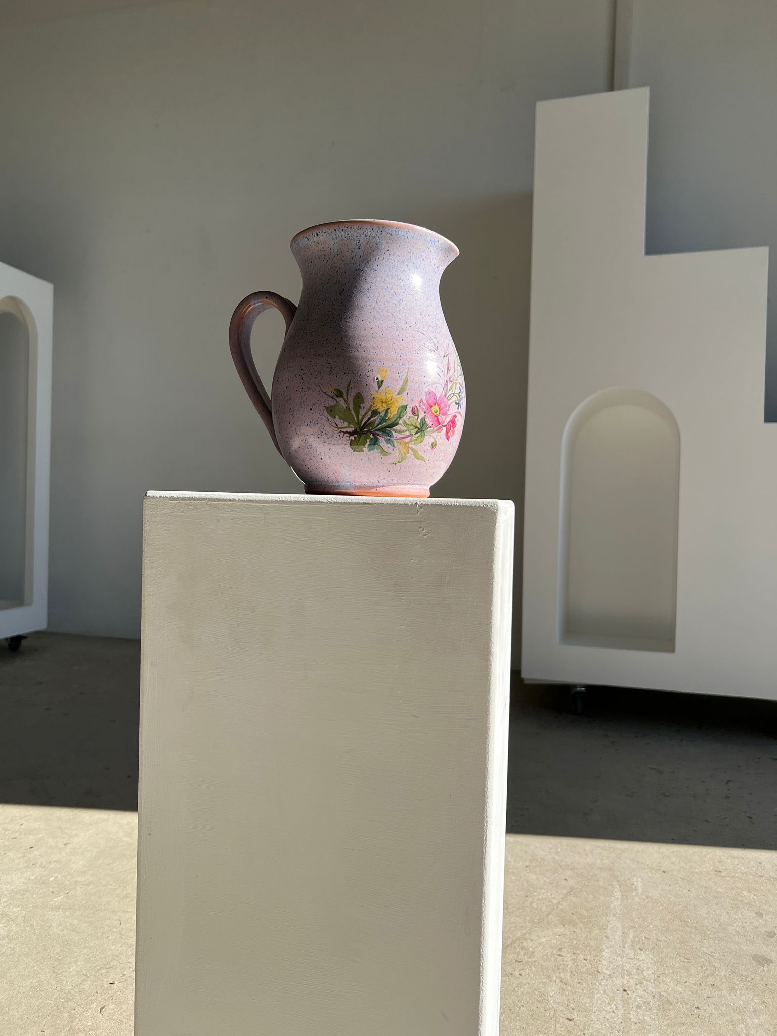 Vintage purple carafe with field flower patterns H:20cm