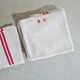 Old linen tea towels - monogrammed - red stripes - Set of 7