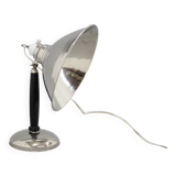 1950s Industrial Chrome & Wood Table Lamp with Ceramic Switch, Czechoslovakia