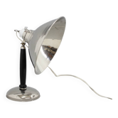 Lampe de table industrielle en chrome et bois des années 1950 avec interrupteur en céramique, Tchécoslovaquie