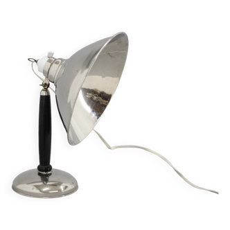 1950s Industrial Chrome & Wood Table Lamp with Ceramic Switch, Czechoslovakia