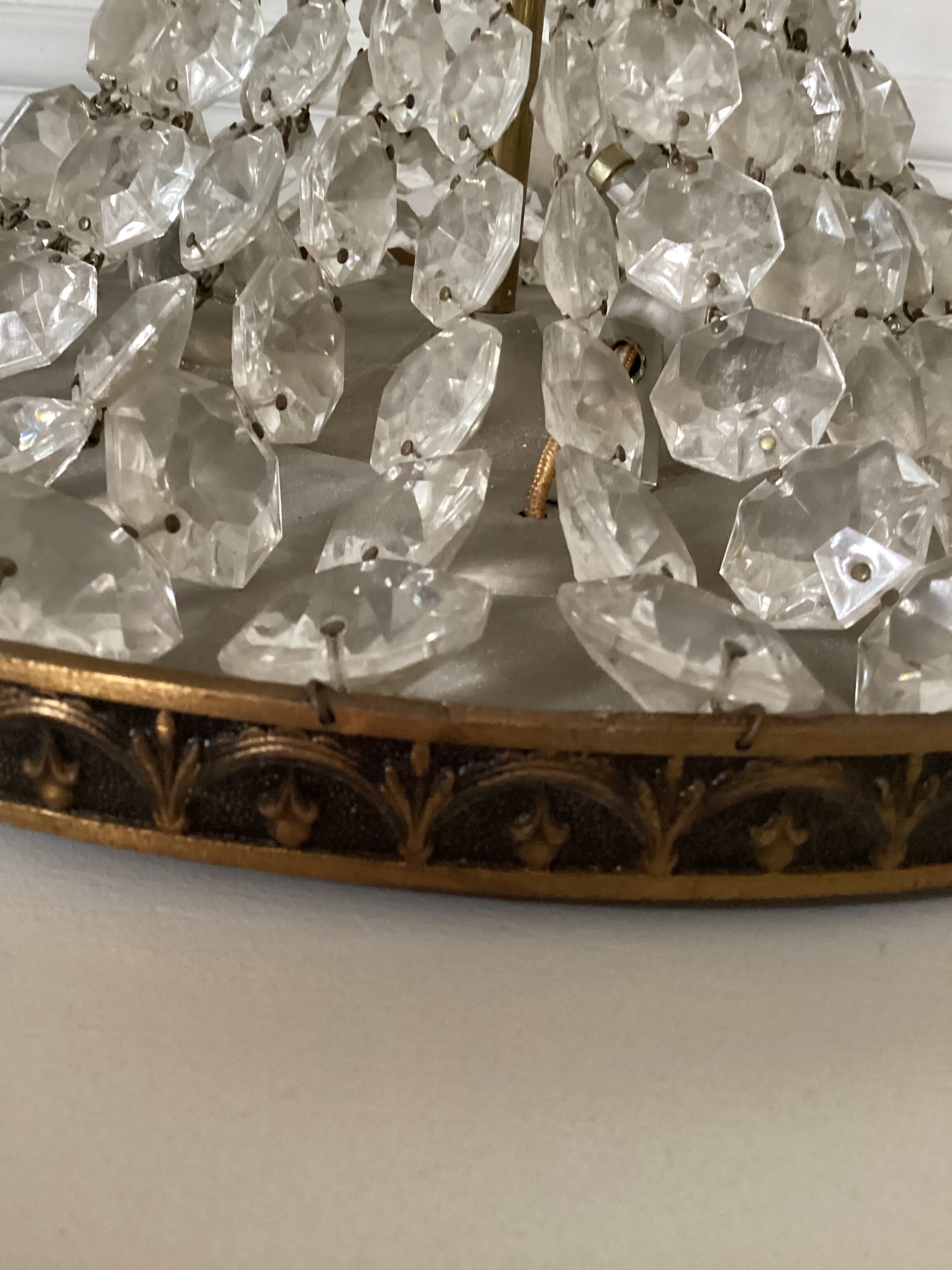Old brass ceiling lamp and glass tassels, Arts Déco
