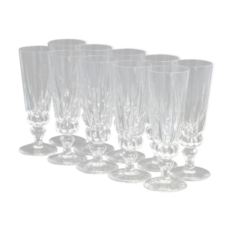 Suite of 10 glasses, champagne flutes cut from St. Louis.