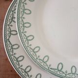 Suite of 6 old flat plates, green décor Empire "Bonaparte"