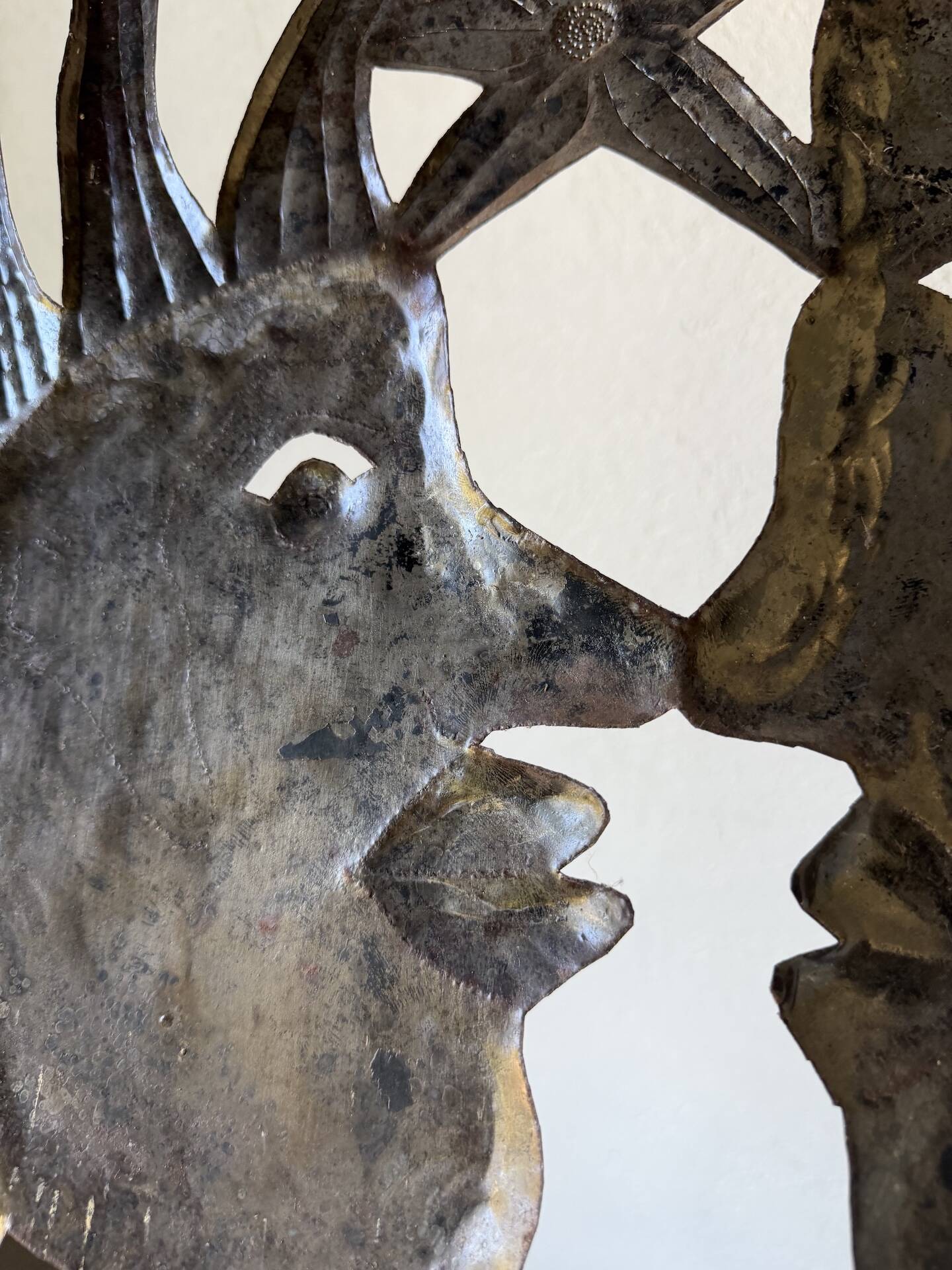 Brutalist metal wall sculpture "sun-moon"