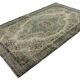Vintage Oushak rug with green and beige medallion, 345 x 205 cm.
