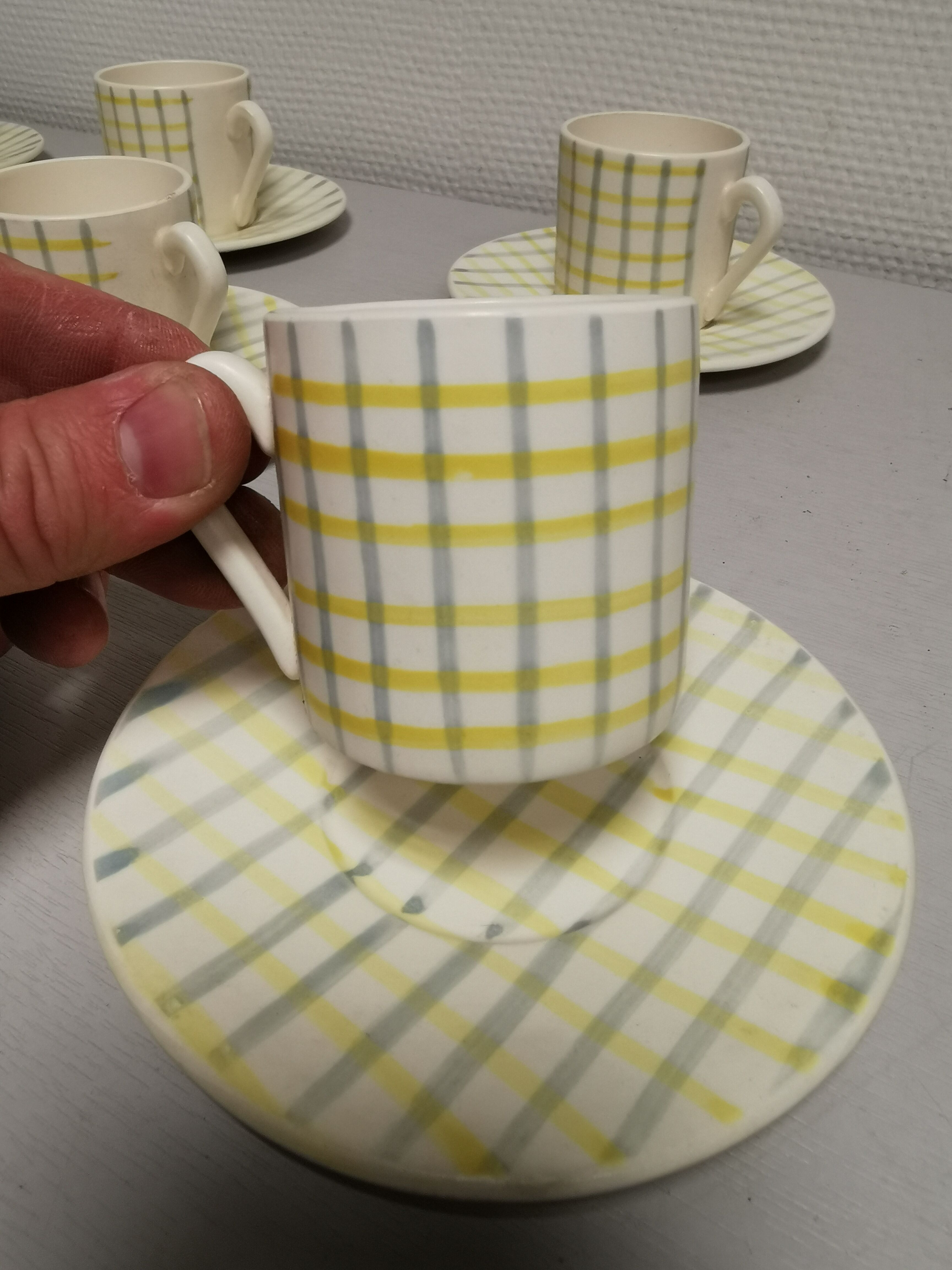 Service of 6 coffee cups and cassocks. faience of salins france . vintage ceramic 50s 60s