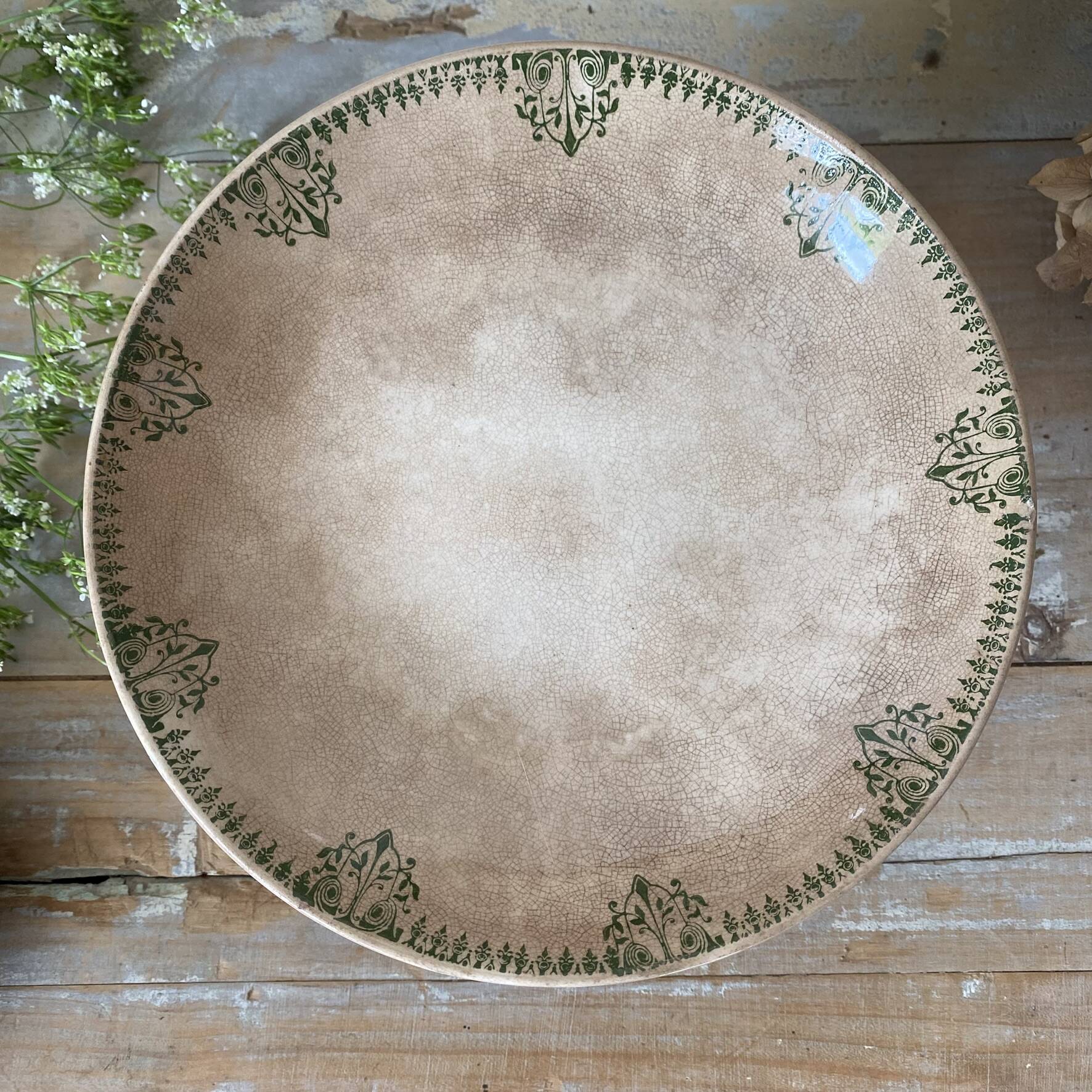 Patinated ironware compote dish, antique fruit bowl.