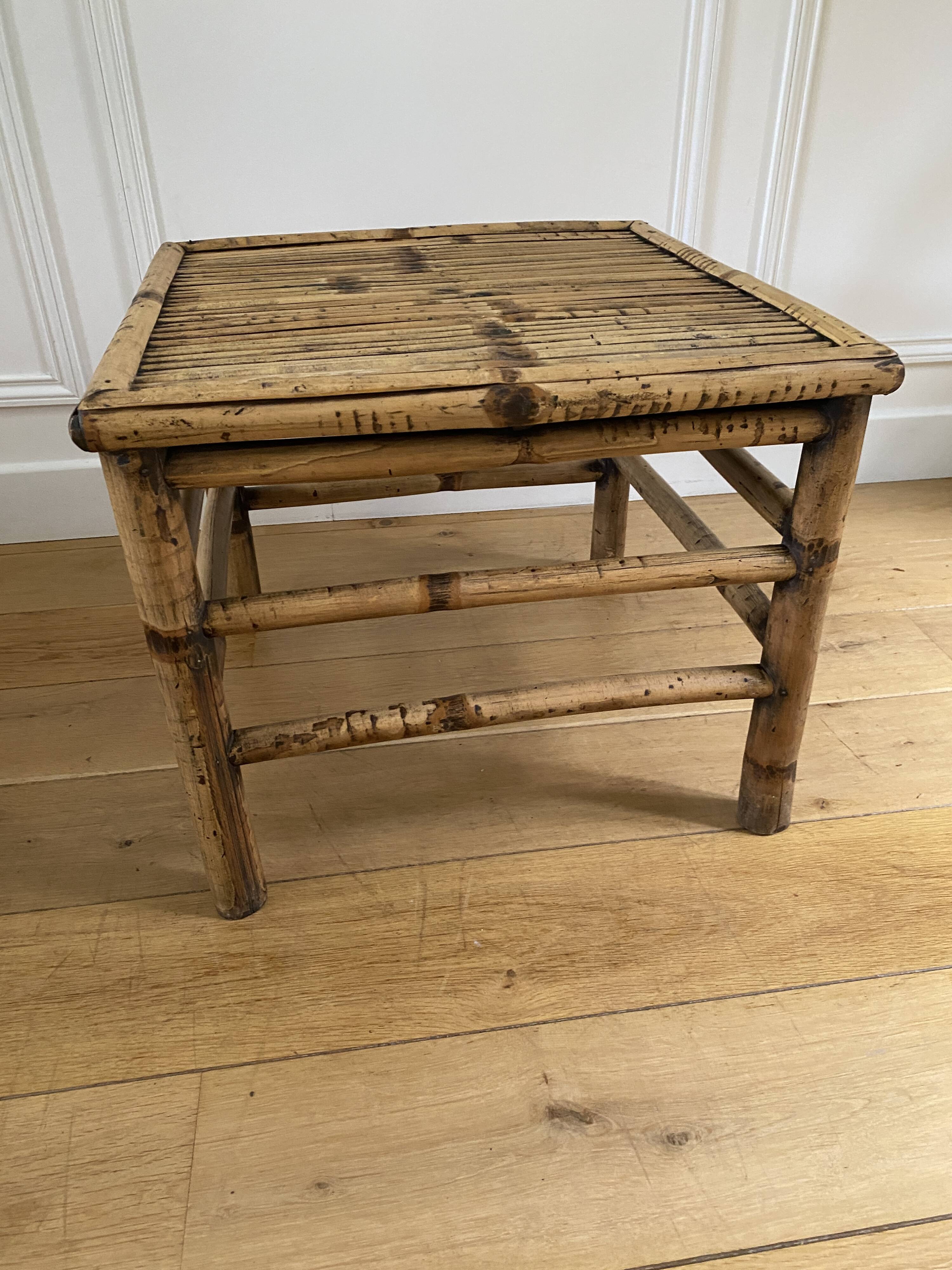 Vintage square bamboo coffee table, H. 38cm W. 47cm D. 47cm