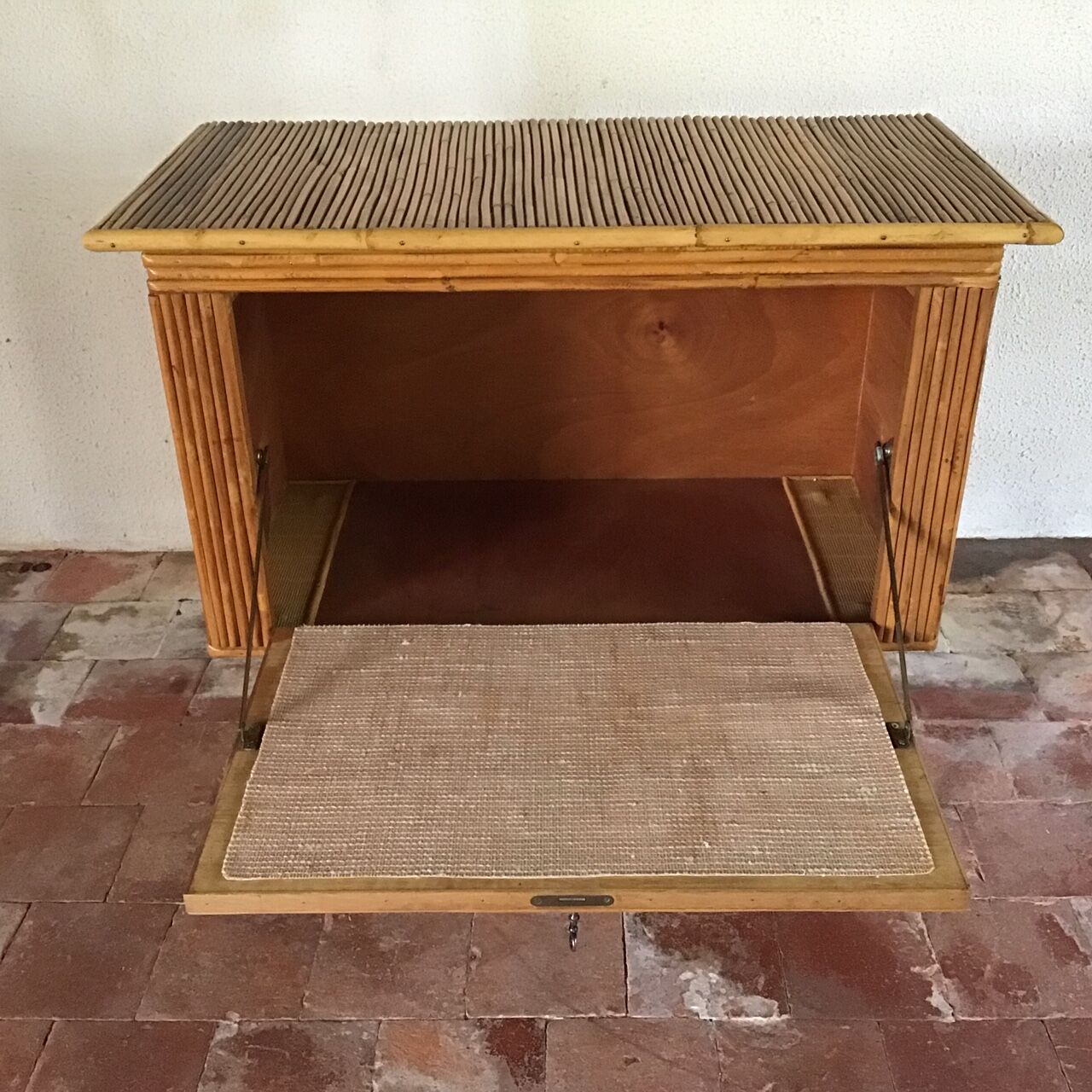 Rattan and bamboo bar cabinet