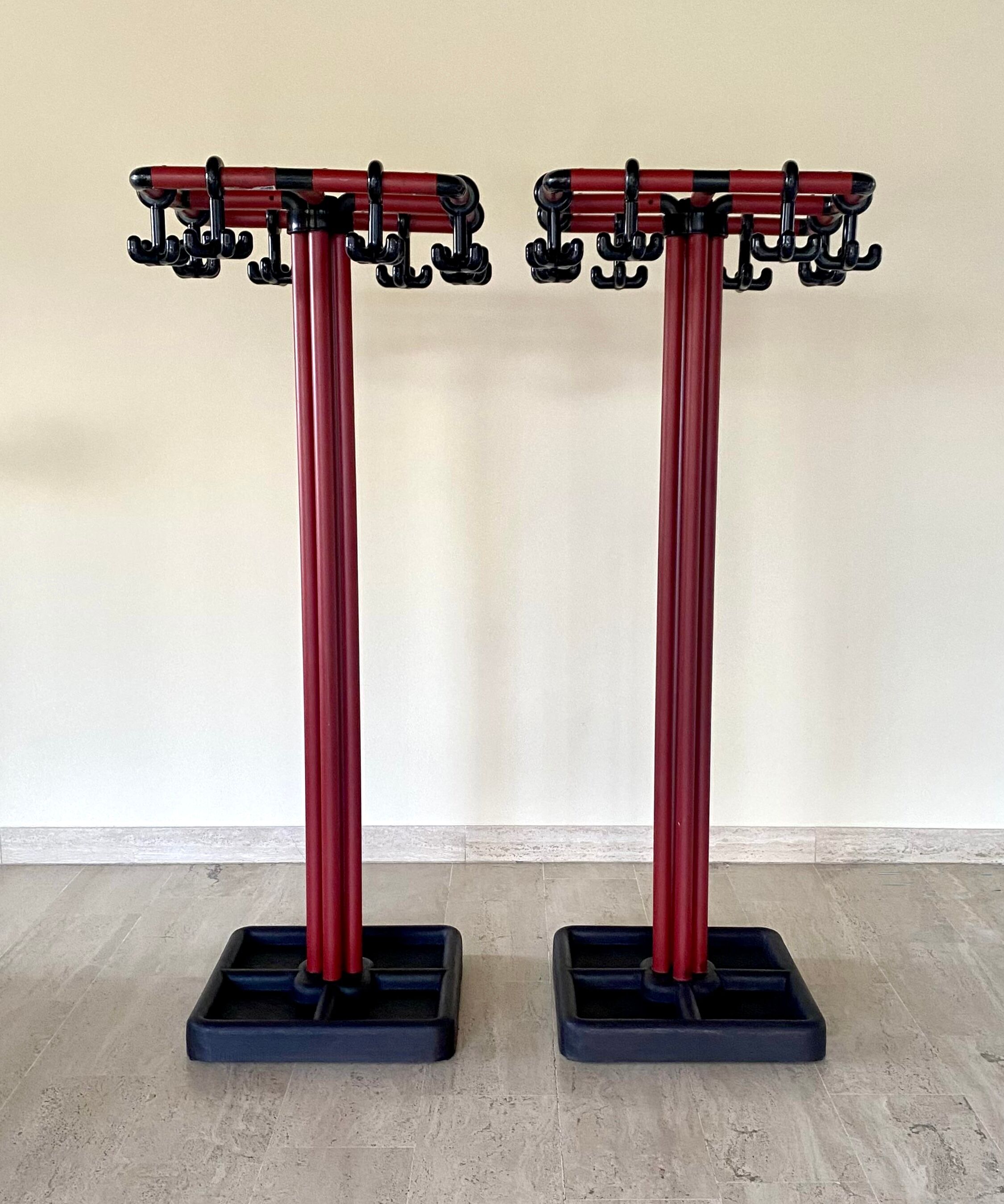 Red and black coat rack design 1980s