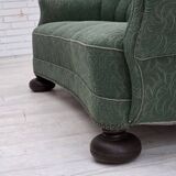 1960s, Danish 3-seater sofa, green furniture wool, oak wood.