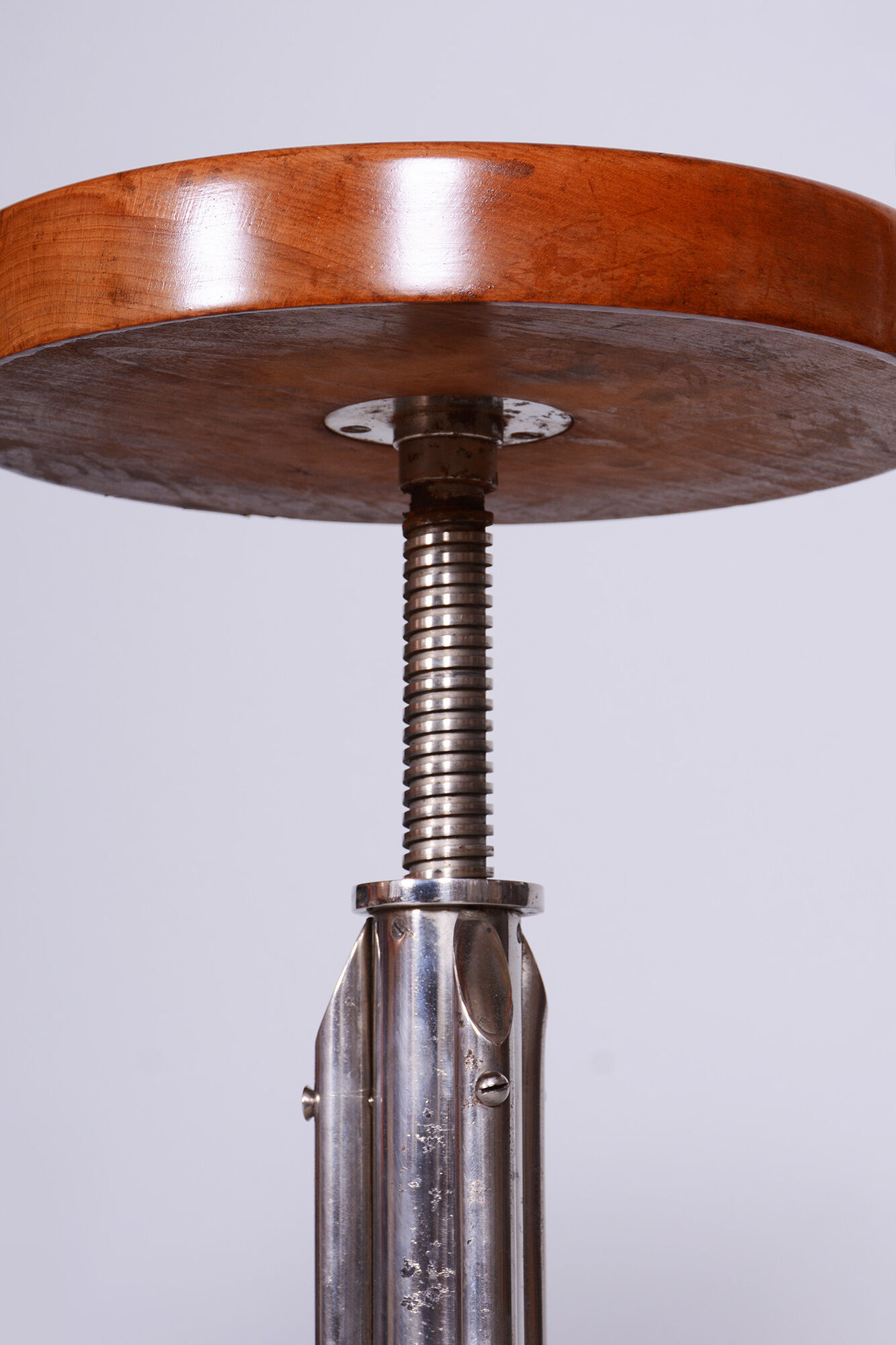 Restored Bauhaus Stool, Mücke Melder, Beech, Chrome-Plated Steel, Czechia, 1930s