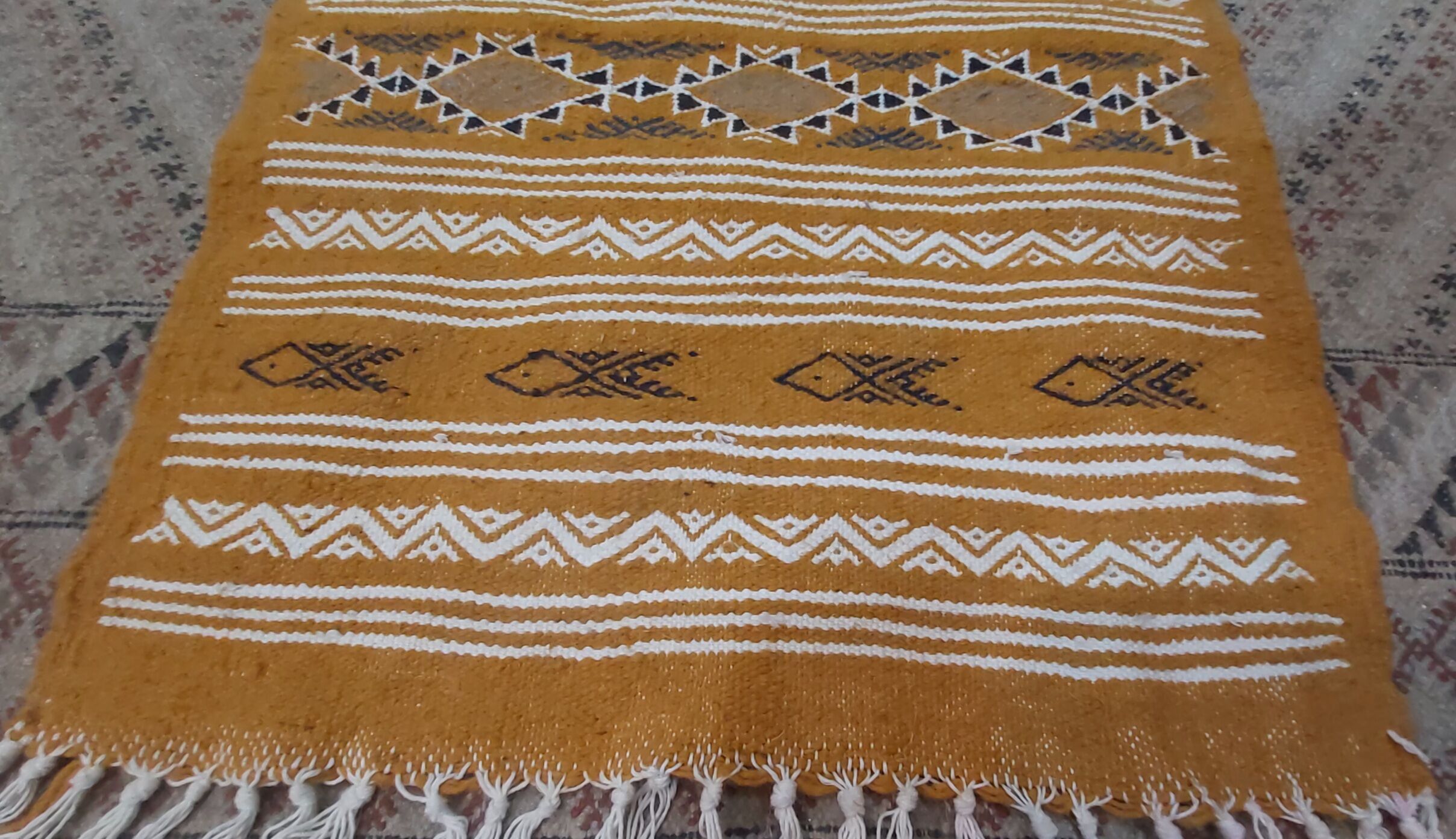 Handmade mustard hallway carpet, 200x60 cm