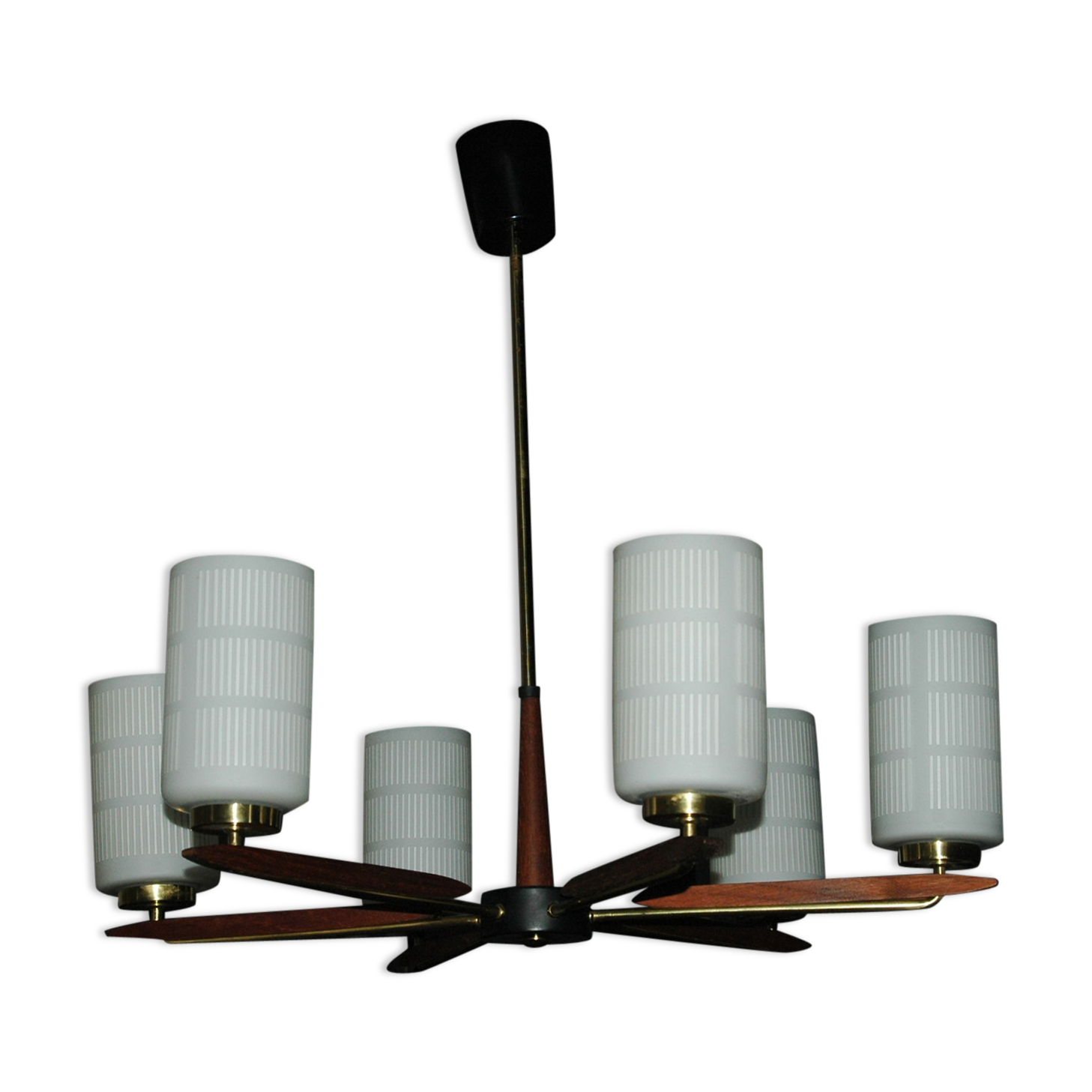 Lustre scandinave teck et laiton design 60's swedish teak and brass chandelier