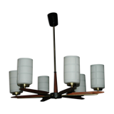 Scandinavian chandelier teak and brass design 60's swedish teak and brass chandelier