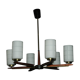 Scandinavian chandelier teak and brass design 60's swedish teak and brass chandelier
