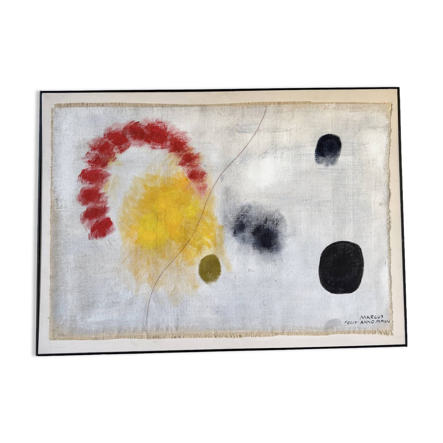 Tableau abstrait sur toile de lin dans le goût de Joan Miro