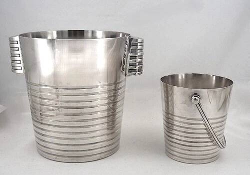 Champagne bucket and ice bucket, Luc Lanel for Christofle model Ondulation.