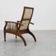 Arts & Craft oak armchair with spindle sides and tweed upholstery, Belgium