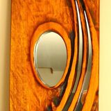Carved wooden mirror, signed P. Guallino, "le passage", brutalist design from the 80s
