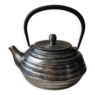 Silver cast iron teapot