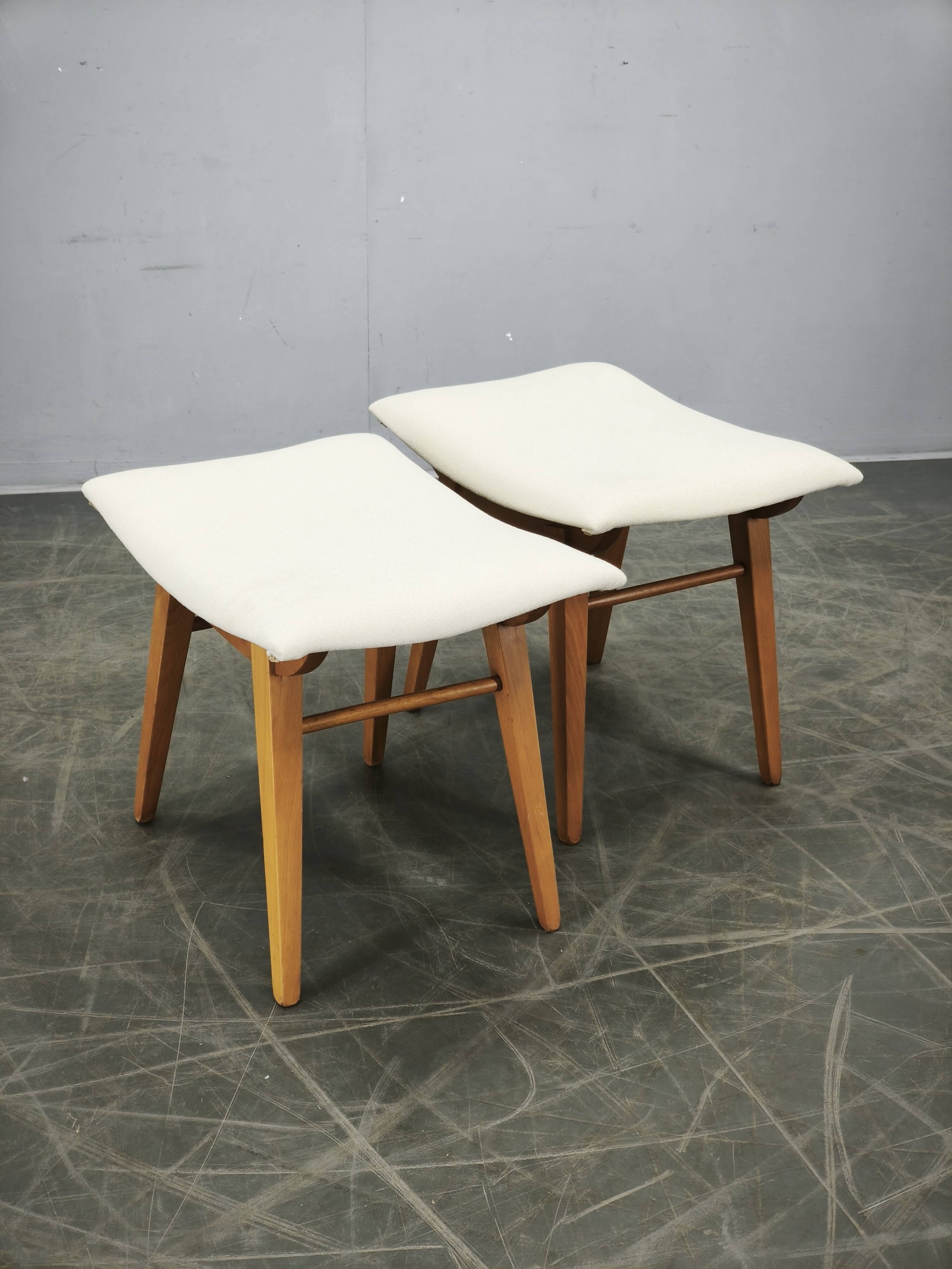 Pair of Beech Wood Stools by Závod Malacky, Czechoslovakia, 1970s
