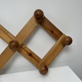 Cloakroom Wall-mounted pine coat rack with 7 vintage Scandinavian hooks