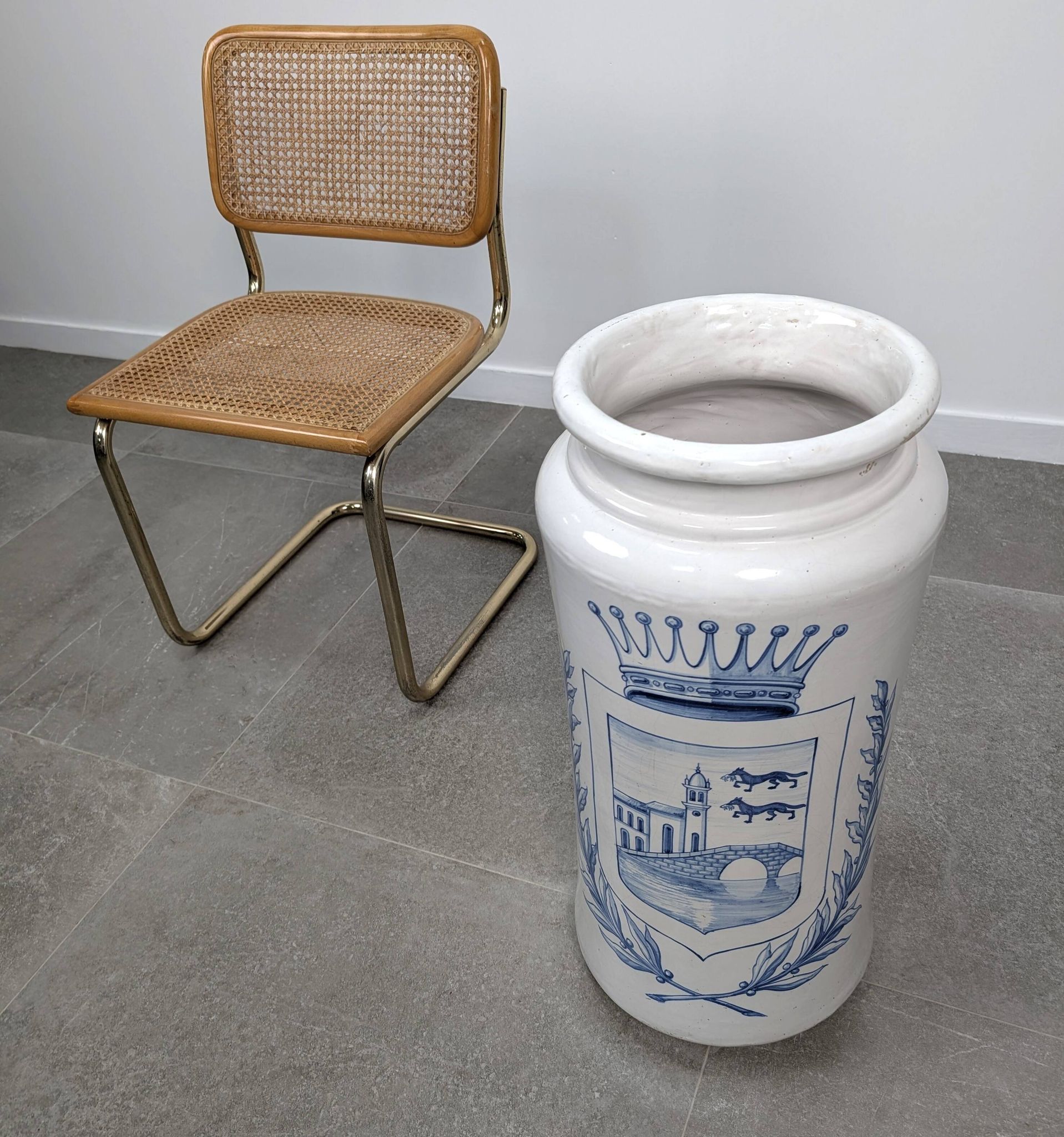 Antique Talavera Ceramic Umbrella and Walking Stick Stand with Bilbao Coat