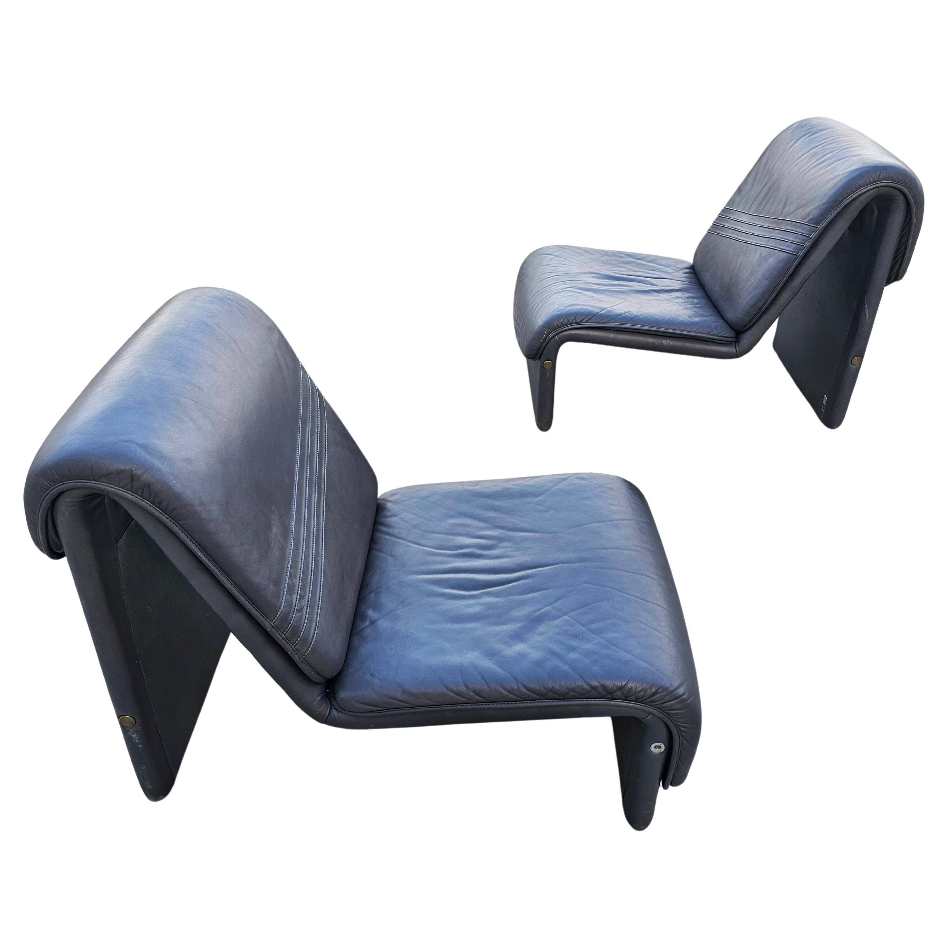 Postmodern leather lounge chairs in the style of Etienne Fermigier 1978.