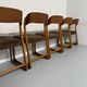 Set of 6 Baumann sleigh chairs in wood and brown fabric, original 1960s