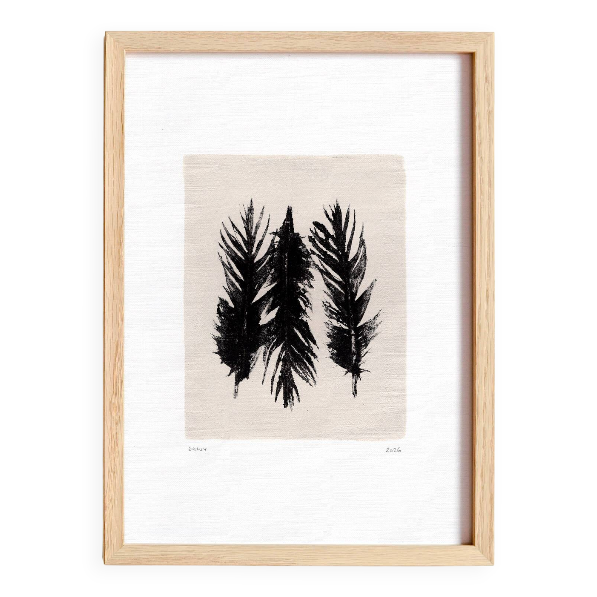 Contemporary painting on paper - black feathers - signed Eawy
