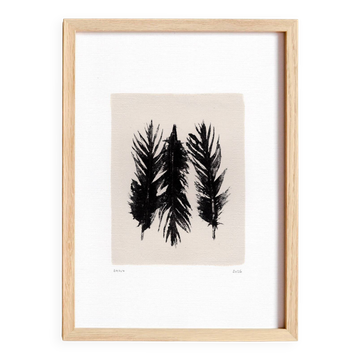 Contemporary painting on paper - black feathers - signed Eawy