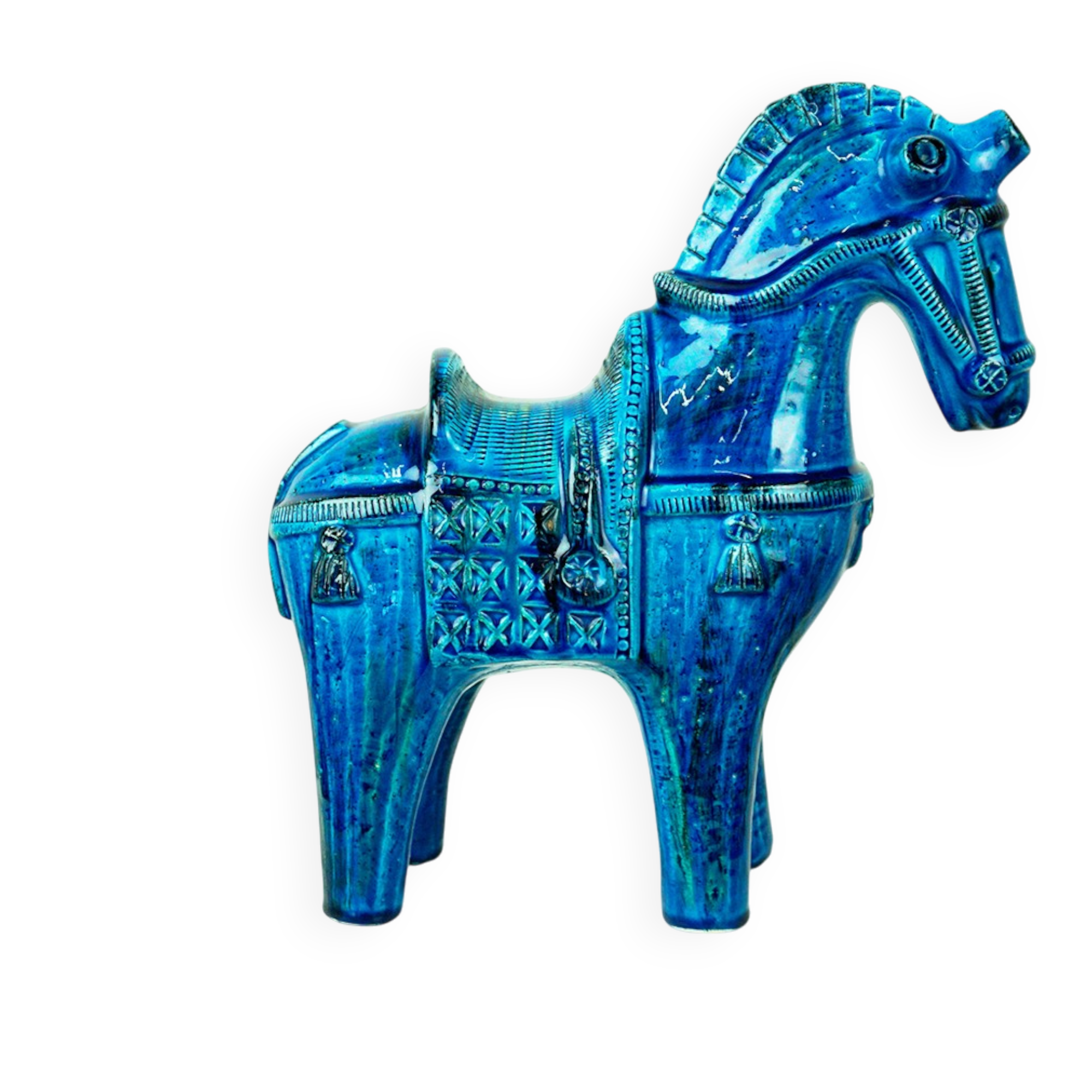 Italian ceramic horse Rimini Blu from the mid-century by Aldo Londi for Bitossi.