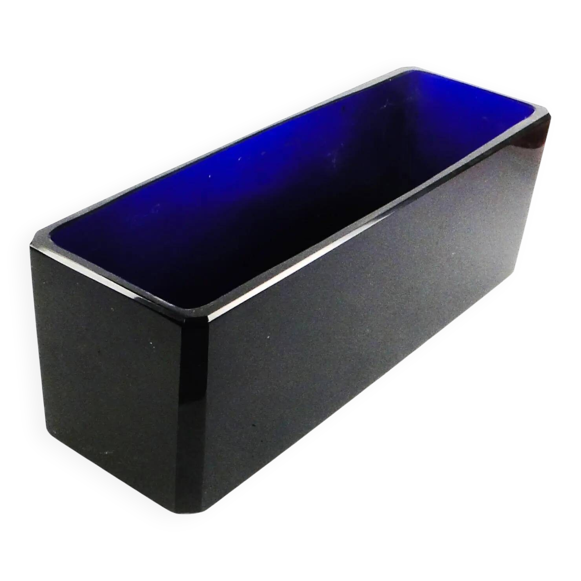 Art Deco fruit bowl, cobalt crystal, designed by J. Hoffmann, Czech, 1930s