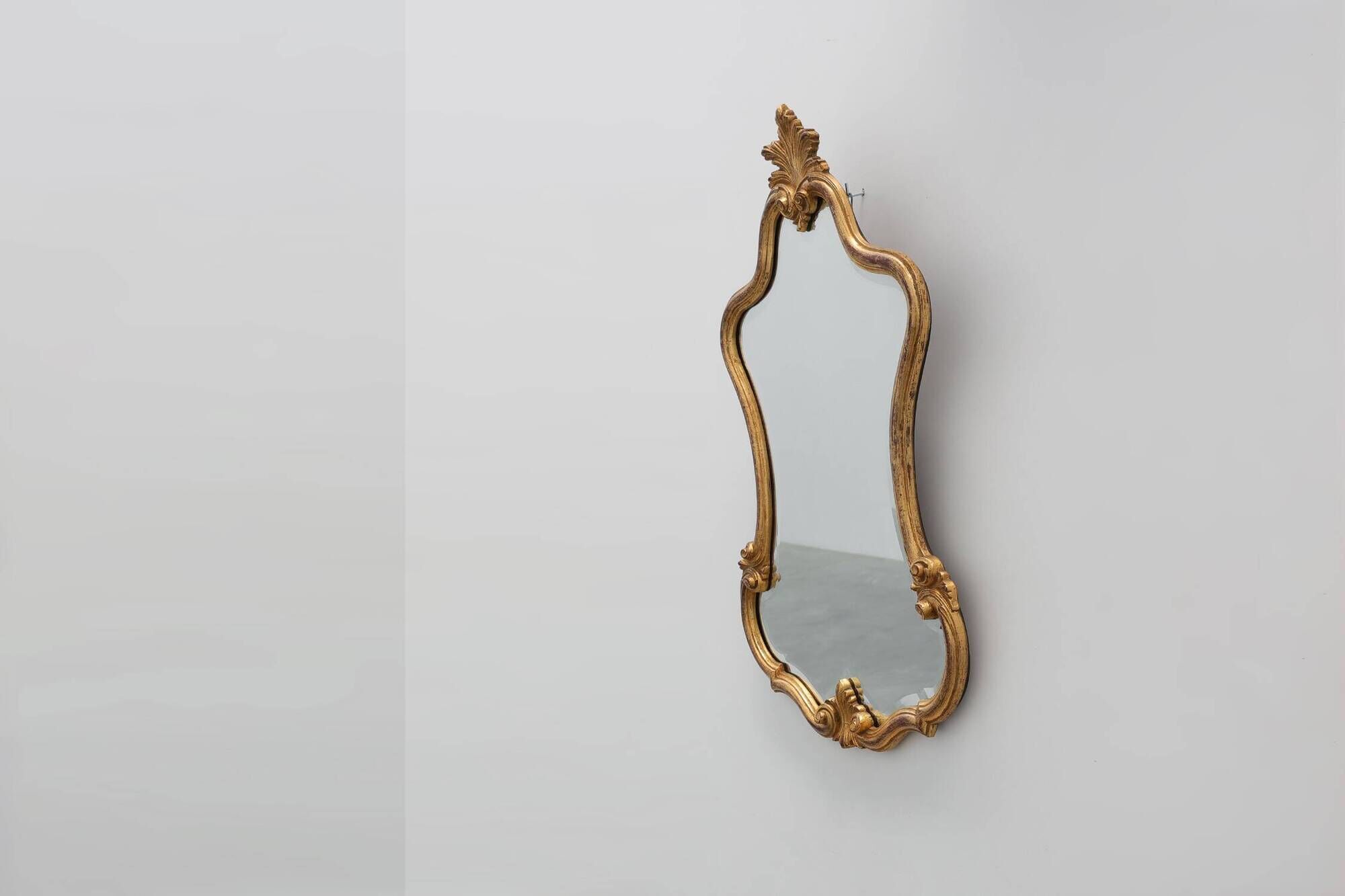 Florentine Style Giltwood Mirror with Acanthus Crest and Bevelled Glass, It