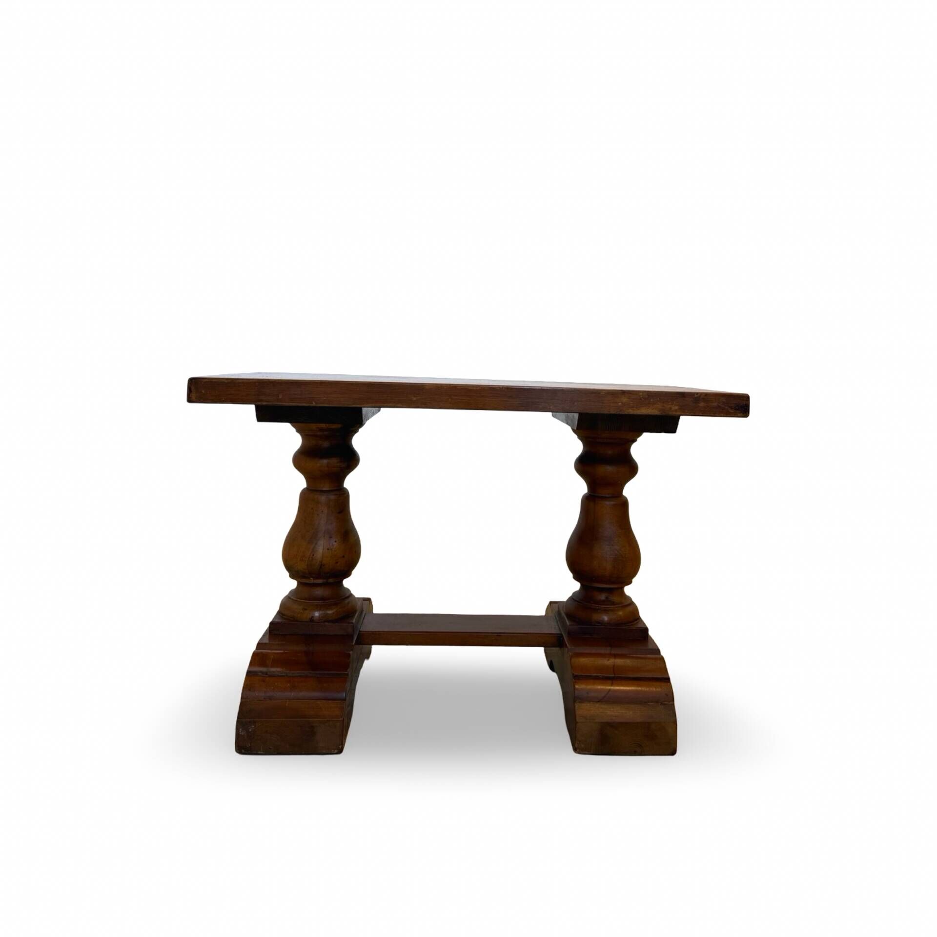 A small, rustic walnut wooden table, crafted from solid walnut wood, 1