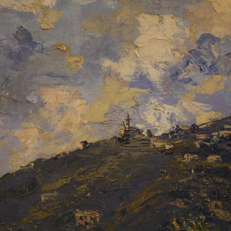 Italian landscape with figure painting signed and dated 1914
