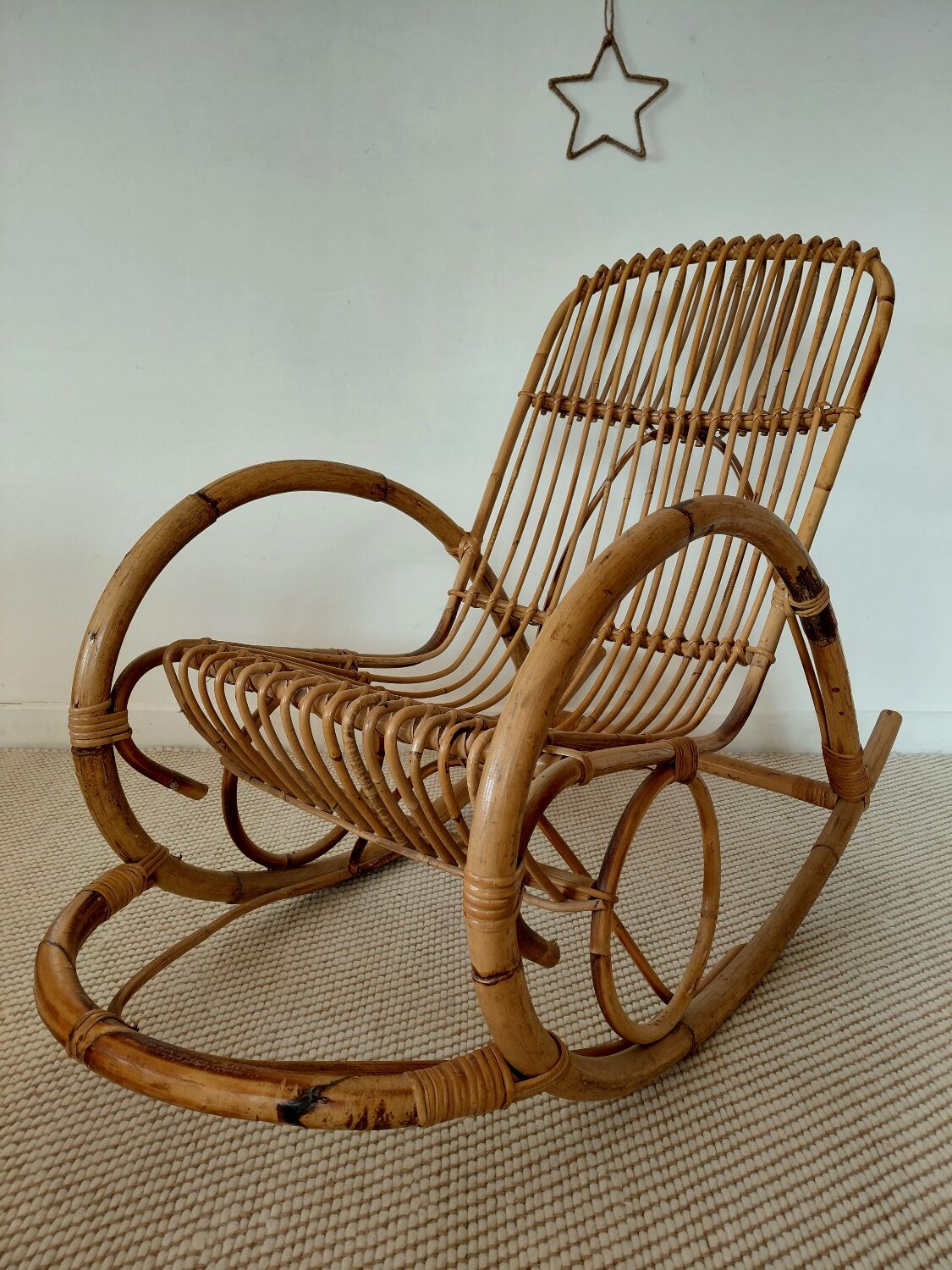 Natural rattan rocking chair - Vintage 1960s/70s